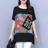 Clothing Printed Stylish Letter Pockets Patchwork Pullovers Casual Loose Split All-match Summer Korean Round Neck T-shirt-Outfit