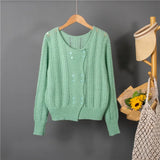 New 2022 Chic Korean Fashion Cutout Buttons Cardigans Knitted Sweater Women Summer Vintage Elegant Lady Tops