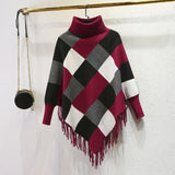 Fongt Women's 2023 New Medium Long Sweater Sweater Tassel Shawl Autumn And Winter Cape Type Bat Coat-Outfit
