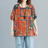 Blouse ZANZEA Women Vintage Printed Tops Casual O Neck Short Sleeve Shirt Female Loose Tunic Blusas