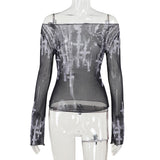 Shoulder Screen Printing Long-Sleeved Bottomed Shirt Sunscreen Blouse Women's New Fall 2024 Blouse-Outfit