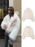 Fongt Women's ZA Autumn And Winter New White Fur Collar Coat