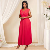 Fongt Spring And Summer Temperament V-Neck Dress Country Wind White Red Folded Dress Elegant Dress