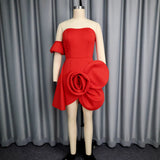 Fongt Design Sexy Bosom Dress Asymmetric Three-Dimensional Flower Party Dinner Dress Dress Dress