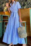 Button Turndown Collar Bleted Cake Maxi