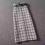 Ladies Elegant Suits Fall Winter Two Pieces Sets Womens Turtleneck Knitted Sweaters Tops And Tweed Plaid Long Skirts