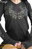 Women Vintage T-shirts y2k Clothes 2023 Harajuku Crop Top T-shirt Graphic Gothic Grunge Long Sleeve Top Fall Winter