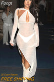 Backless Cut Out Off Shoulder Long Sleeve Maxi Dress Women Mesh See Through Casual Party Vestidos 2023 Spring