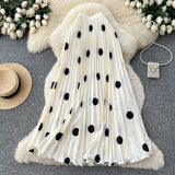 Fongt Fashion Folding Wave Half-Dress French Sweet High-Waisted A-Shaped Skirt Mid-Long Folds Skirt