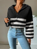 Fongt 2025 New Striped Collar Knitting Knitting Sweater Outside The Female