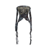 Fongt Shot Raging Butterfly Embroidery Y2k Babes Punk Word Shoulder Tie-Dye Mesh T-Shirt With Short Top 1319