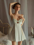 Fongt Girl Pure Love Bow Ice Silk Smooth Sling With Aja Skirt Home Dress Sexy Mesh Spliced Pajamas