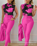 Series) 2023 Women's Red Print Shirt Pantsuit-With A Belt-Outfit