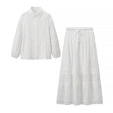 Fongt Homemade New Women's Lace Sticker Shirt Loose Dresses Two-Piece Set