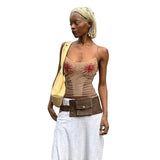 Fongt Spring Summer New Women's Fashion Slings Bare Back Print Short Repair Hottie Small Vest