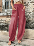 Plus Size 4XL 5XL Women's Solid Baggy Pants Big Pocket Elastic Waist Casual Haren Pants Lantern Trousers Oversize