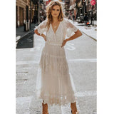 Fongt Women's Wish V-Neck Short-Sleeved Lace Dress For Summer 2025