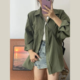 Fongt Green Shirt Cardigan Jacket Women's Spring And Autumn 2025 New Loose Long-Sleeved Loose Top Shirt Shirt