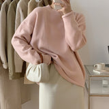 Fongt New 2023 Autumn And Winter Of 2023 Korean Curly Edge Casual Simple Pure Color Round Collar Sweater Women's Fashion Versatile Knit Top-Outfit