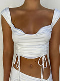 Top Black Crop Top Corset Top Women Square Neck Tank Top Sleeveless Drawstring Backless Tops Solid Streetwear White