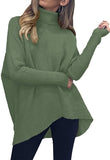Fongt Winter Women Irregular Hem High Collar Jumper Long Sleeve Knit Sweater