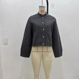 Fongt Dress Short Bomber Jacket 2025 Spring Temperament Collar Single Buckle Long Sleeves Loose Short Coat Woman