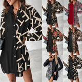 Wise Hot Style Autumn And Winter Long Sleeve Print Stitching Button Dress Female Shirt-Outfit
