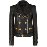 QUALITY 2023 Newest Designer Jacket Women's Lion Buttons Faux Leather Jacket Motorcycle Biker