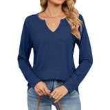 New V-Collar Color Cotton Pure Color Long-Sleeved Loose T-Shirt Jacket Women-Outfit