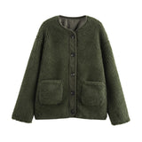 Fongt Women's Fashion New Leopard Print Loose Jacket Lamb Wool Jacket