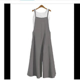 Fongt 2025 Cotton Backpack Trousers Loose Solid Color Strap Broad Leg Pants Casual Jumpsuit