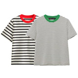 Fongt Round-Neck Striped Print T-Shirt 2025 Spring And Summer Short-Sleeved Leisurely Simple Women's Clothing Top