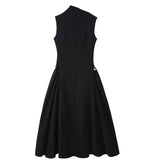 Fongt Women's Explosive High-Grade Metallic Buckle Symmetrical Wrinkleless Sleeveless Dress