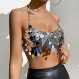 Fongt New Ins Outlet Nightclub Sexy Sequins Show Back Chain Women's Vest