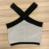 Hanging Neck Sling Vest Black And White Color Hottie Wind Pure Want To Show The Design Of Knitted Top Female