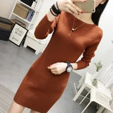 Autumn Winter Women Sweater Dress Warm Pullovers Sweater Elastic Slim Knitted Dress Bottoming Sexy Women Mini Dresses