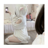 White Off Shoulder Hoodie Sweatshirt 2024 Autumn New Fluffy Thicked Warm Tops Women Y2k E-Girl Long Sleeve Sweatshirts-Outfit