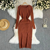 Fongt Sexy Pit Strips Body-Body-Groom Knitted Dress Autumn Solid-Colored Bottom Skirt One-Step Dress Woman