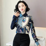 Fongt Chinese Style Women's Silk Jacket Autumn New Print Mulberry Silk Shirt Loose Long-Sleeved Shirt-Outfit