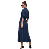 Office Lady Shirt Dress Women Turn-down Collar Long Sleeve Robe Dresses Female Casual Loose Long