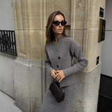 Fongt Autumn New Women's Fashion Simple Knitted Double Coat + Skirt