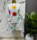 Fongt Set European Dress Design Butterfly Set Drill Short Sleeve T-Shirt Blouse Woman + Tight Waist Broad Leg Shorts Two Sets