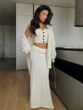 Fongt Glutinous Sweater Three-Piece Tset Tset With Long Skirt And Open Shirt Gentle And Sleek Atmosphere