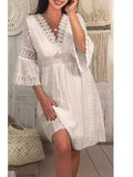 Fongt Lace Dress In Spring 2025 V-Neck Lace Sleeve Dress