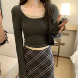 Tight Bottomed Shirt Women's Autumn And Winter New Fake Two Shoulder Long-Sleeved T-Shirts With Short