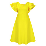 Fongt Summer New Lotus Leaf Side High-Waist A-Shaped Dress Party Dress
