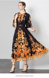 Fongt Exquisite Dress Women 2025 New Lazy Wind Collar Mid-Sleeves To Close The Waist Temperament 100-Fold Printing Skirt