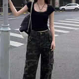 Lace Trim Square Neck Bow Short Sleeve Tee-Outfit