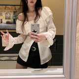 Neck Shirts Women Streetwear Ruffles Flare Long Sleeve Slim Blouses Office Lady Korean Elegant Off Shoulder Casual Tops-Outfit