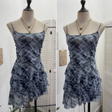 Fongt Shooting Mesh Yarn Irregular Rivet Vest Dress Women 2025 Summer Dress New Lotus Edge Sleeveless Top 1273